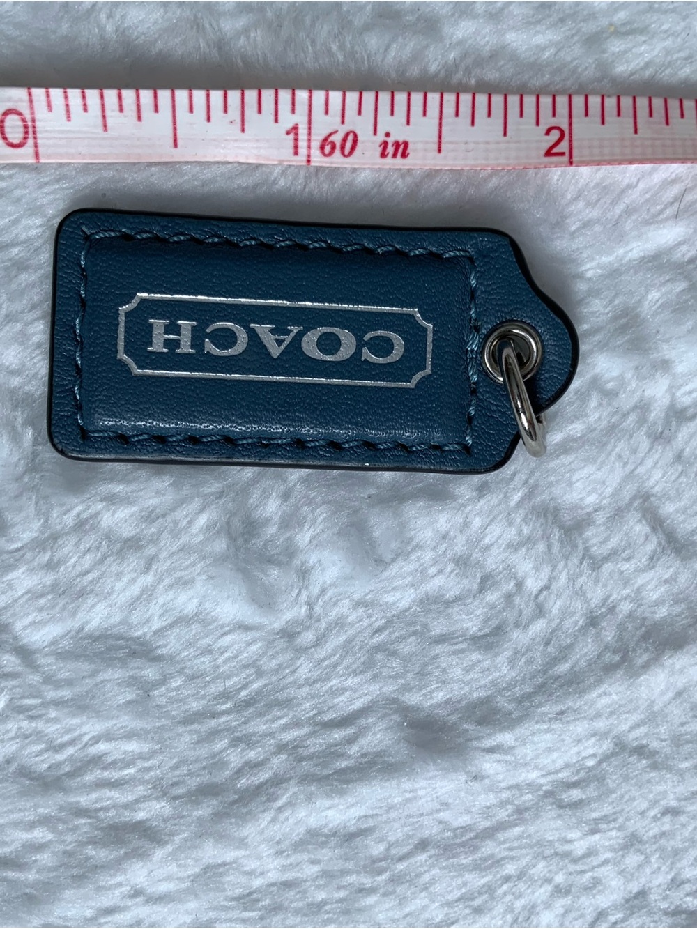 Coach Blue Leather Key Tag with Silver Ring